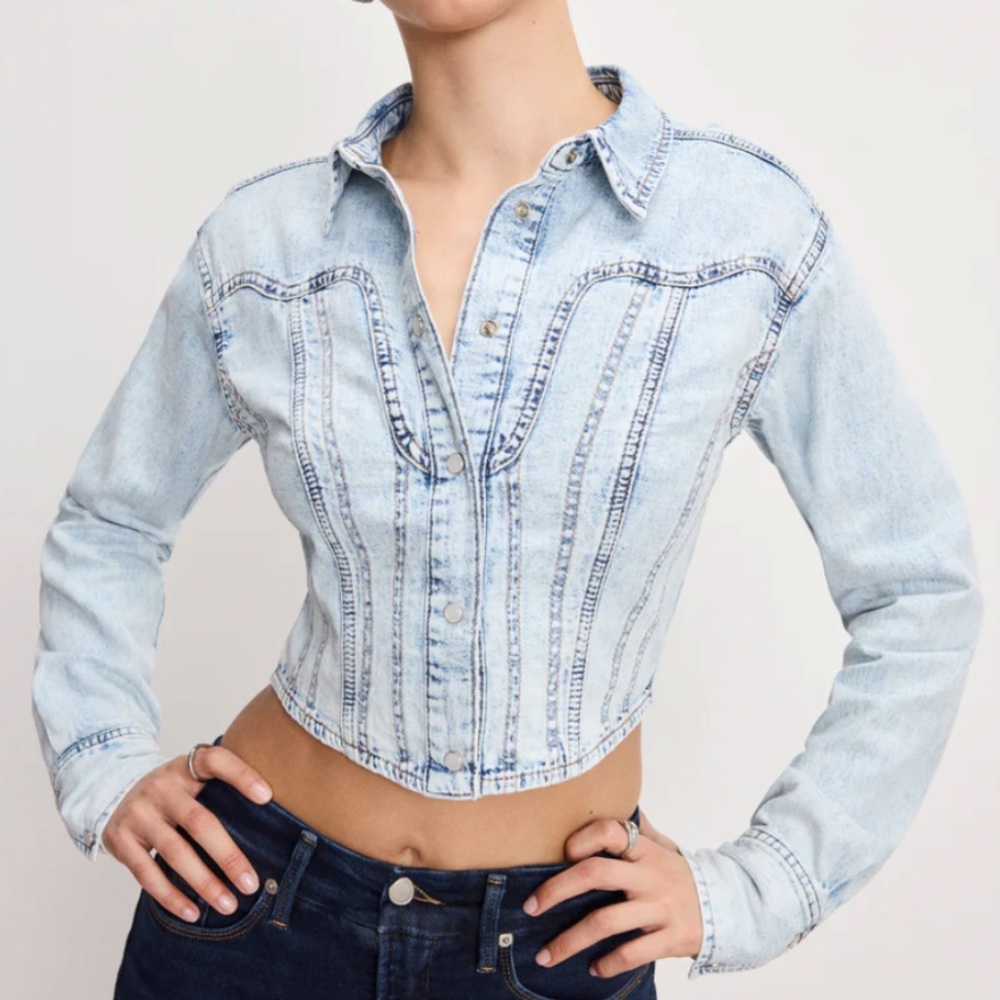 Good American Dolly Parton Light Blue Denim Shirt